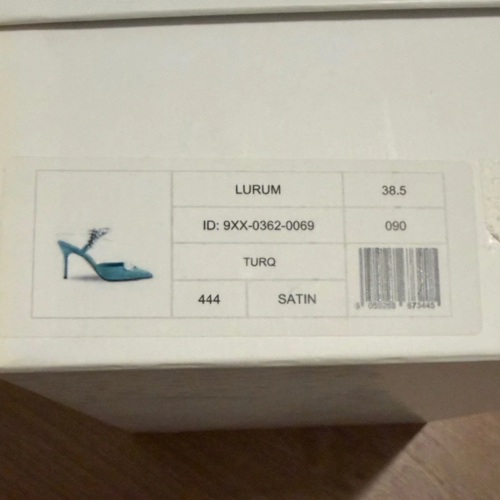 Manolo Blahnik Lurum Turquoise Satin Crystal Heels - Picture 7 of 7